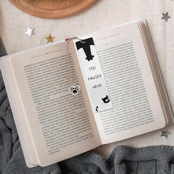 Black Cat Bookmark for Reading Women, Inspirational Funny Cute Metal Book Mark You Pawsed Here Bookish Gifts Reading Marker Accessories for Men Women Book Lovers (Cat Paw 2)