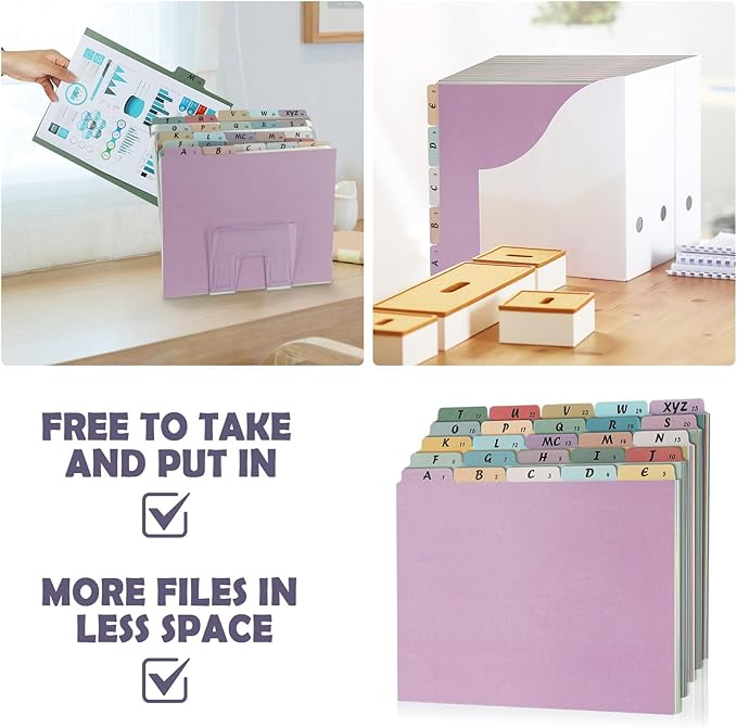 1 Set 25 Alphabet File Dividers A-Z Top Tab File Guides Letter Size 1/5 Cut Tab Manila Alphabetical File Organizer File Cabinet Dividers for Work Office Home School and Desk Organizer(Vintage)