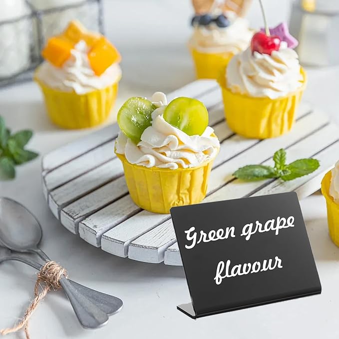 Mini Chalkboard Food Labels 20-Pack - 4x3 Inch L-Shaped Blackboard Signs for Restaurants, Wedding Reception, Birthday Party, Dessert Table with 7 Color Chalk Pens & Cleaning Cloth