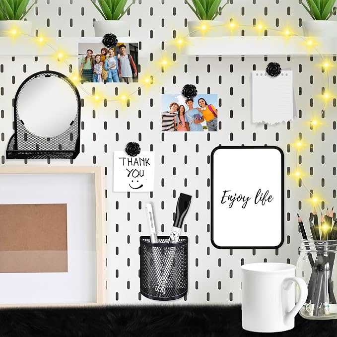 8 Pcs Locker Accessories Kit Black Magnetic Mirror, Magnetic Pen Holders, Cute Flower Magnets,Locker Decorations Supplies First Day of School Essentials Work Locker Organizer