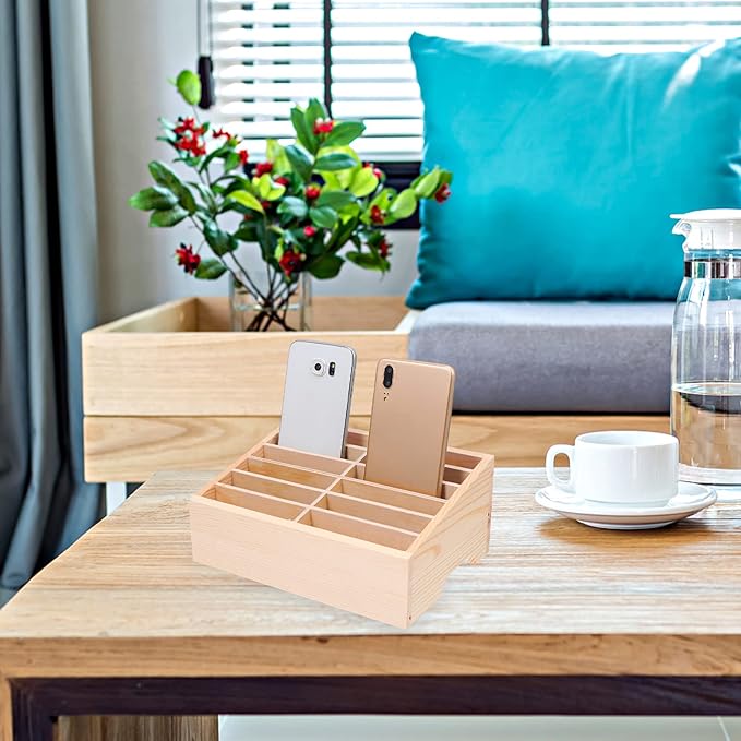 SEWACC Wooden Cell Phone Storage Box 2 Pack 12 Grid Organizer Box Mobile Phone Storage Organizer for Classroom Home Office Desktop Use