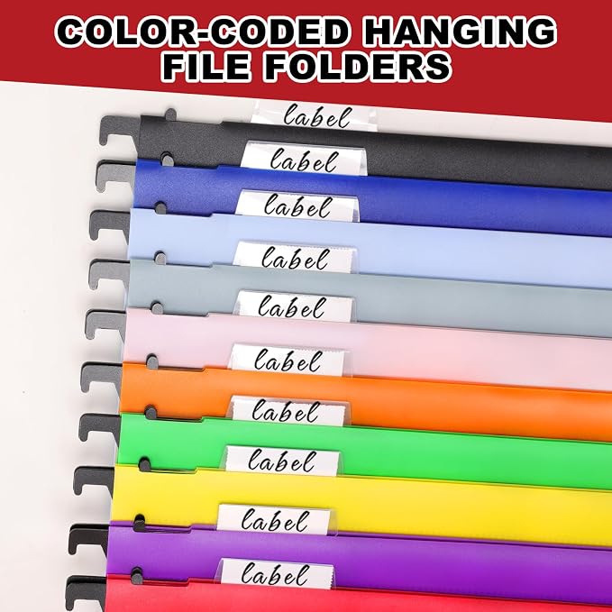 Navona Plastic Hanging File Folders, 10 Pack Extra Capacity 2" Expanding Pockets, Heavy Duty Letter Size with Clear Tabs, 10 Assorted Colors for Home Office Filing Cabinets