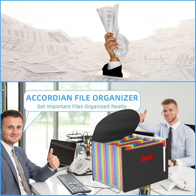 24 Pockets Expanding File Folder,Accordion File Organizer,Document Organizer Letter Size,Expandable Filing Box,Special Designed for Portable Use,Accordian Folders,Plastic (Rainbow)