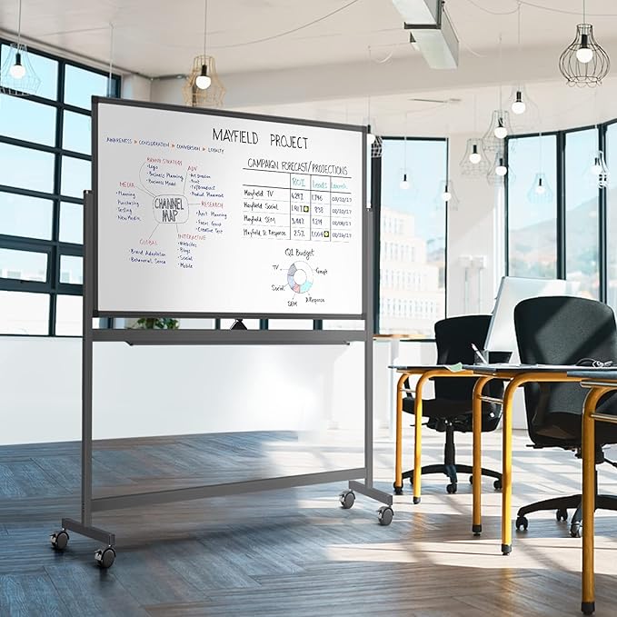 Rolling Dry Erase Board 48 x 32, maxtek Double-Sided Mobile White Board, Large Portable Magnetic Whiteboard with Stand - Easel Style Whiteboard with Wheels for Home Office Classroom School, Black