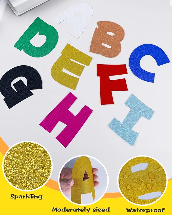 243 Pcs Glitter Bulletin Board Letters Set, 4 Inch Alphabet Poster Board Cardboard Cutouts with Numbers and Punctuation, Classroom School Wall Display Decorations (Yellow)