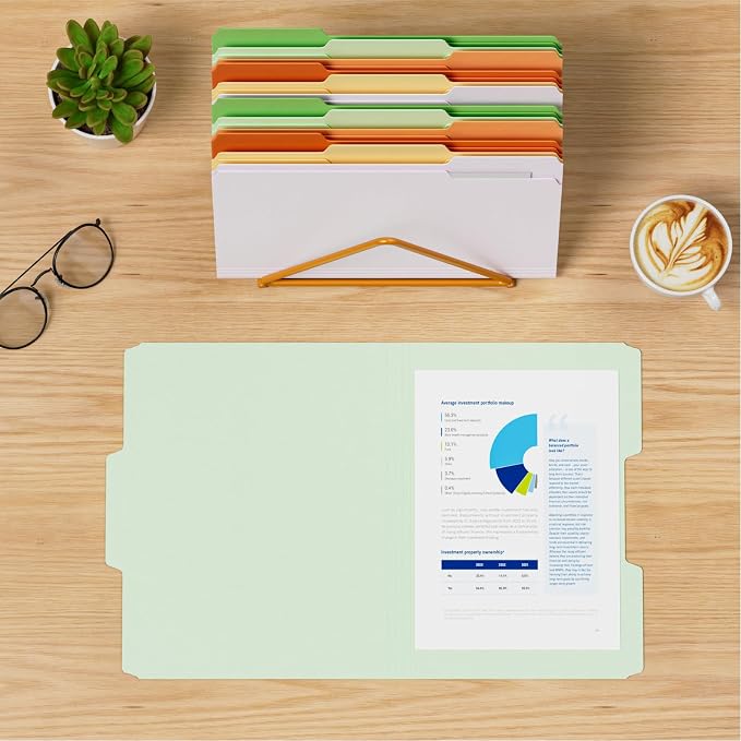 FUCDTEFC File Folders, 30 Pack Manilla Folders 8.5x11, 1/3-Cut Tab Letter Size Manila Folders, 6 Assorted Colors Heavy Duty Folders for Paper Documents Business Home School Classroom Office Supplies