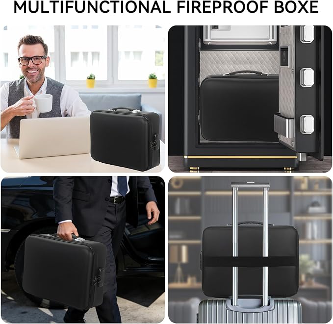 Document Organizer with Lock, Hard-Shell Fireproof and Moisture-Resistant 13-Layer Document Safe, Upgraded Insulation File Folder Organizer, Portable Home Important Document Storage, Black