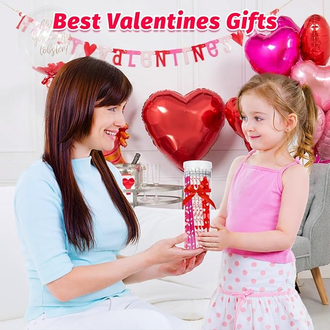 HINZER 50Pcs Valentines Day Pencils for Kids Party Favors Valentines Wood Pencils Bulk with Erasers for Goodie Bags Fillers Valentine's Day Exchange Gifts Giveaways Classroom Rewards School Supplies