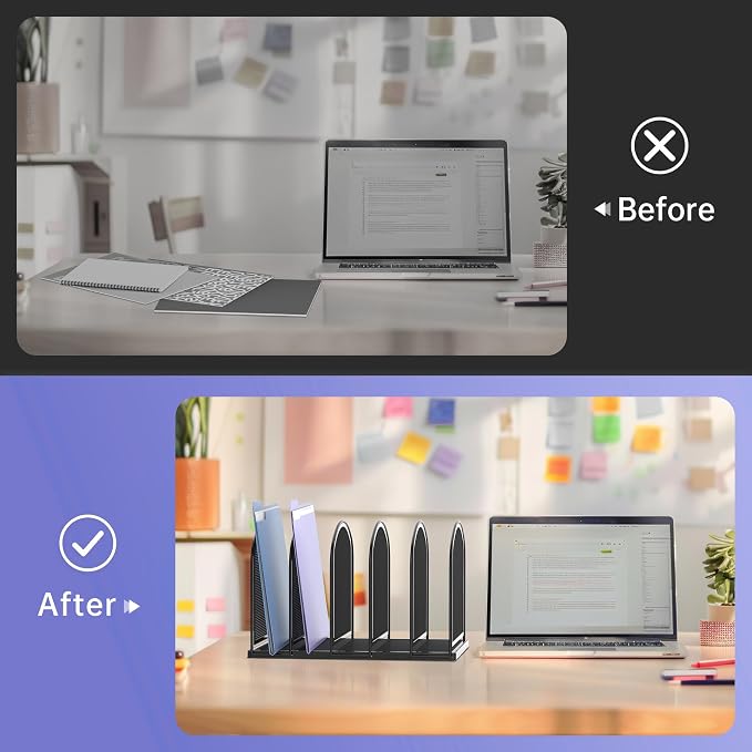 SUPEASY File Organizer for Desk, 5-Section Mesh Desk Organizer, Vertical File Holder Desktop Organizer File Sorter, File Folder Holder for Office Supplies, Black (Pack of 2)