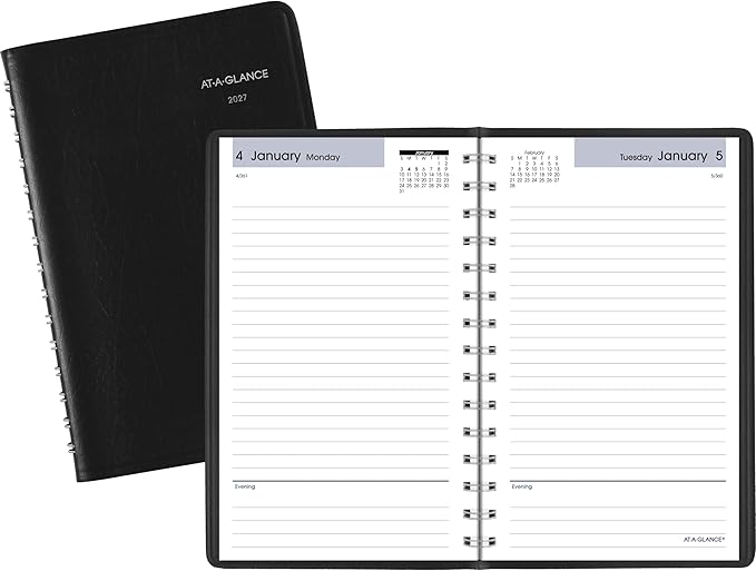 AT-A-GLANCE 2027 Planner, Daily, 5" x 8", Open Scheduling, DayMinder, Black (SK460027)