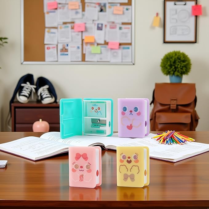 1Pc Multicolor Cute Dual Purpose Book Pencil Sharpener Eraser, Cute Cartoon Student Eraser Pencil Sharpener Writing and Correction Supplies