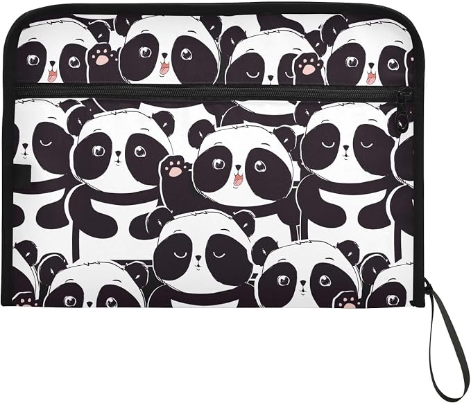 Pattern Panda Bear File Folders, Plastic Folders with 13 Pockets, Expandable File Folder for Documents School Students Office, Aesthetic Folder with Labels A4 Letter Size