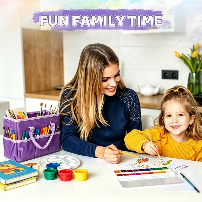 Coloring Book Storage Organizer | Foldable Multi-Compartment Coloring Book Storage with Handle,Polyester 600D,Purple