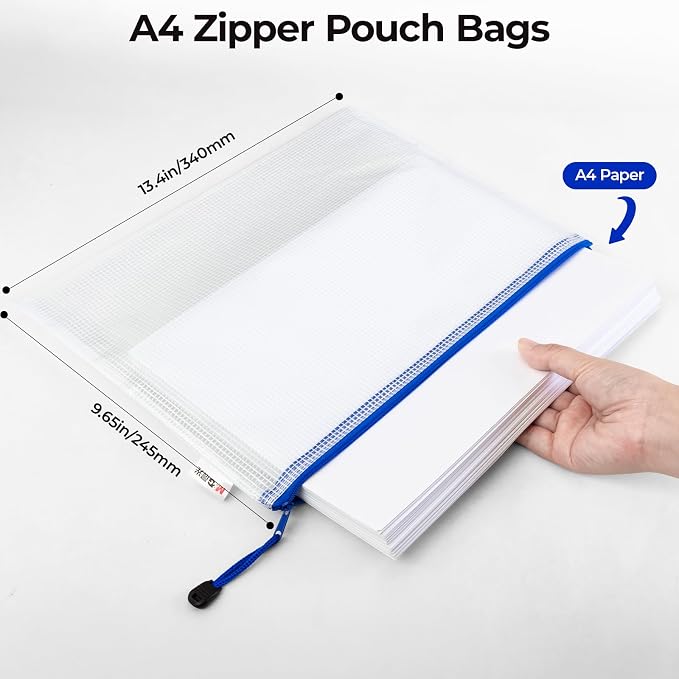 M&G 20 Pack Mesh Zipper Pouch Bags for Organizing Storage, A4 Letter Size, Waterproof Portable Document Zipper Pouches, Board Game Storage Bags for Office School Supplies