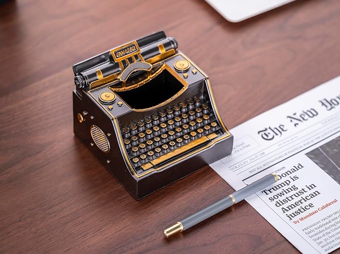Retro Typewriter Pen Holder Decorative Resin Vintage Pencil Holders Desk Organizer for Writer's Desk (Iron)