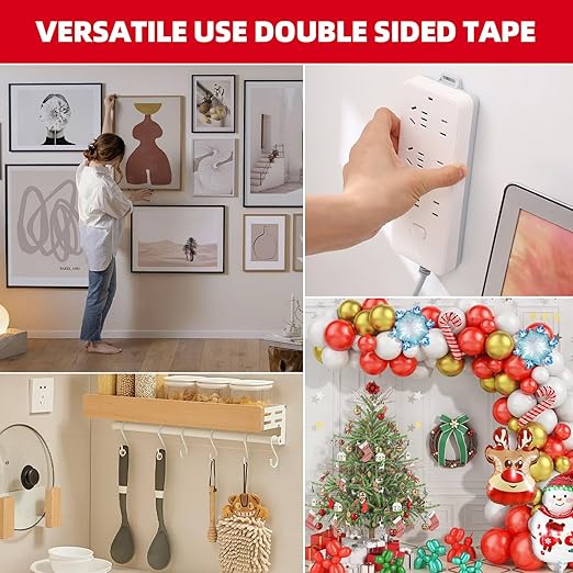 3M Double Sided Tape Heavy Duty 0.39in x 10ft, Heavy Duty Removable Mounting Tape, Adhesive Strips Double Sided Mounting Tape, Strong Foam Tape for Walls Picture Hanging Poster, Car, LED Strip Light
