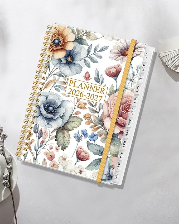 Academic Planner 2026-2027 - Weekly & Monthly Planner from July 2026 to June 2027, Agenda 2026 2027 with Inner Pocket, Elastic Band, 6.4" x 8.5", Colorful Large Flower