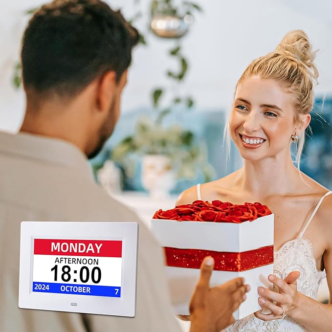 LiviNGPAi Digital Calendar Alarm Clock for Seniors, Electric Large Display with Date Day of Week Time Clock, 12 Custom Alarms, Auto-Dimming, Medication Reminder, Dementia-Friendly Design
