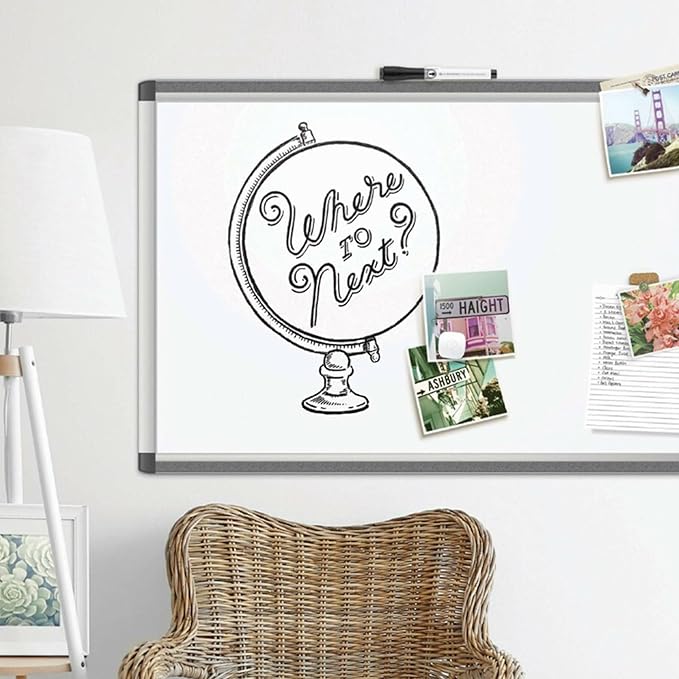 U Brands Magnetic Dry Erase Board White Board, 24" x 18" Inches, Silver Aluminum PINIT Frame, Marker Included (2804U00-01)