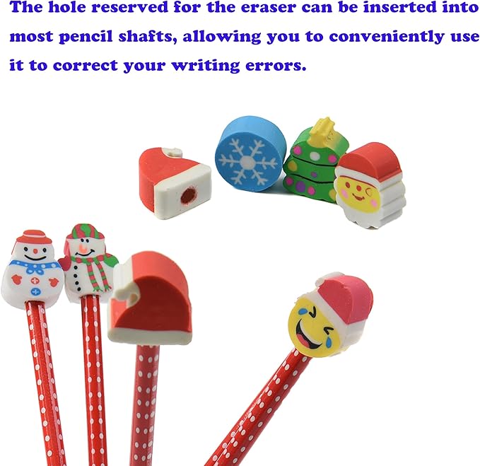 45PCS Christmas Pencil Top Erasers Bulk for Kids,Fun Eraser Caps Cute Topper Erasers for Pencil for Back to School Party Gifts (45)