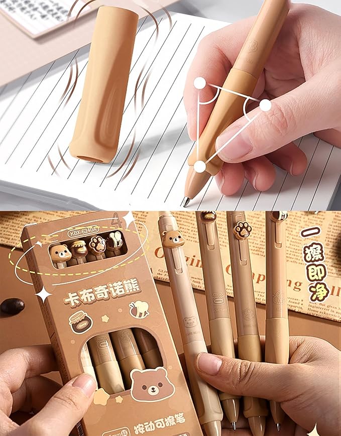 YYaaloa Cute Retractable Erasable Gel Pens Fine Point 0.5mm Blue Inks Make Mistakes Disappear for Writing Planner and Crossword Puzzles (Brown, Blue)