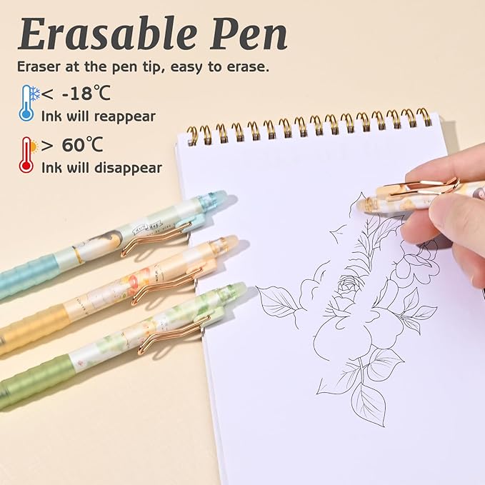M&G 12Pcs Cute Erasable Gel Pens, 0.5mm Fine Point Retractable Pen, Smooth Writing Quick Dry Black Ink Pens for School Office Home Supplies (Black Ink)