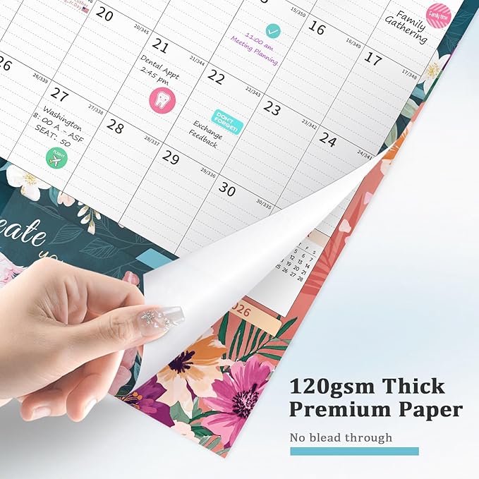 Ospelelf Wall Calendar 2026-2027 with Storage Pocket Monthly Large Planner Pad 17" X 12" with Protective Cover and Sticker for Family Fridge Office Teacher Student January 2026 to June 2027 Retro