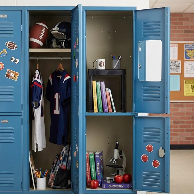 3 Pcs Locker Organizer Accessories Kit - Magnetic Mirror Grooming Mirror Adjustable Locker Shelf All-in-one Organizer for Back to School Essentials Lockers Decoration Work