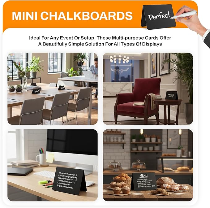 20 Pack Mini Chalkboard Signs for Food, 4โx3โ Small Reusable Chalk Board Signs w/Spray Bottle, Food Labels for Party Buffet, Table Signs for Wedding, Name Tags & Bakery w/12 Markers & 2 Wiping Cloths