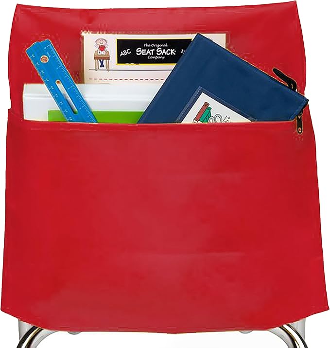 Seat Sack Student Chair Storage Pocket - 17", Single Pocket, Classroom Chair Organizer for Student Desks, Durable Over-the-Chair Storage, Red, 25-Pack
