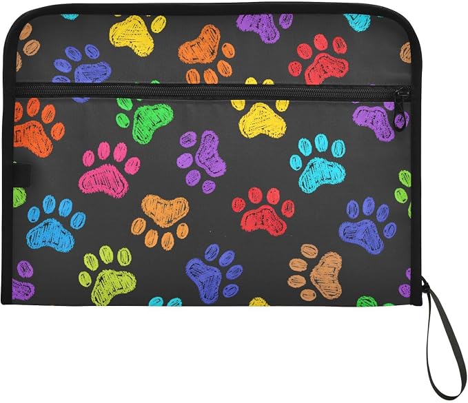 ALAZA Vintage Dog Paw Art Expanding File Folder, 13 Pockets Expandable Document Organizer Folder with Zipper Closure for Home Office A4 Letter Size Paper Document