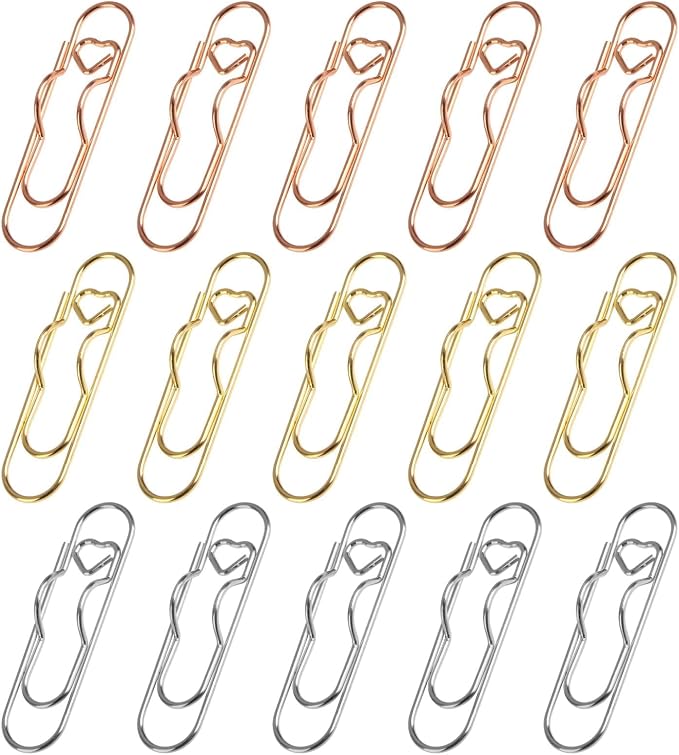 15 Pack Pen Holder for Notebook - Heart Shaped Metal Pen Clips, Gold Silver Rose Gold Notebook Pen Holder, Journal Pen Holder Clip for Office School Supplies
