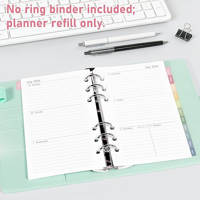 2026-2027 Weekly & Monthly Planner Refill, 3.8"x6.8", A6 Small Size Planner Inserts with Colorful Monthly Tabs, Size 3, July 2026 - June 2027, 6-Hole Punched