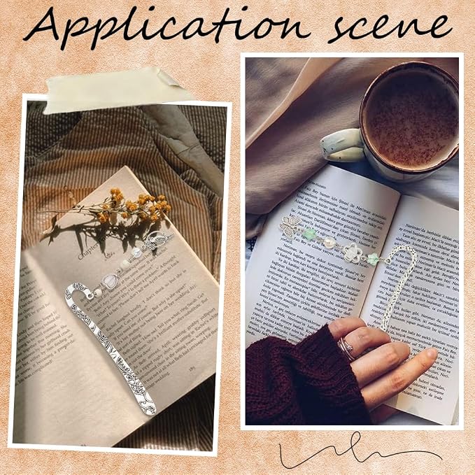 SUNNYCLUE 12Pcs 6 Styles Hook Bookmark Silver Hairpin Bookmark Bulk Alloy Retro Tibetan Chinese Style Flower Branch Bookmarks Findings with Hole Book Mark Blank for Crafts Jewelry Making Gifts DIY