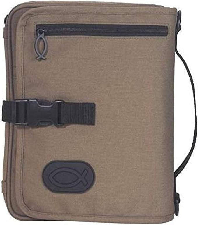 Khaki Brown 8 x 10.75 inch Reinforced Bible Cover Organizer with Handle Extra Large