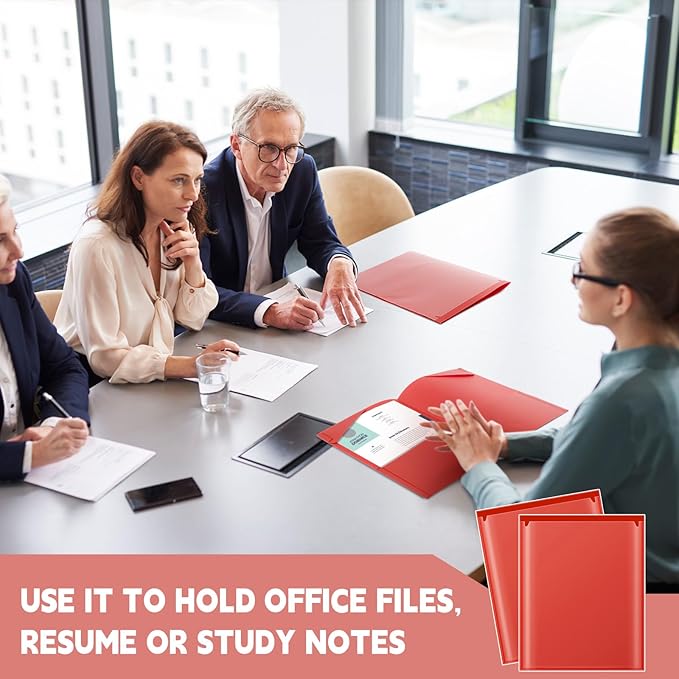 Henoyso 18 Pack Red Plastic Folders with Clear Front Pockets Heavy Duty File Folders with 2 Pockets and Card Slot for Student Communication School Office Presentation Report