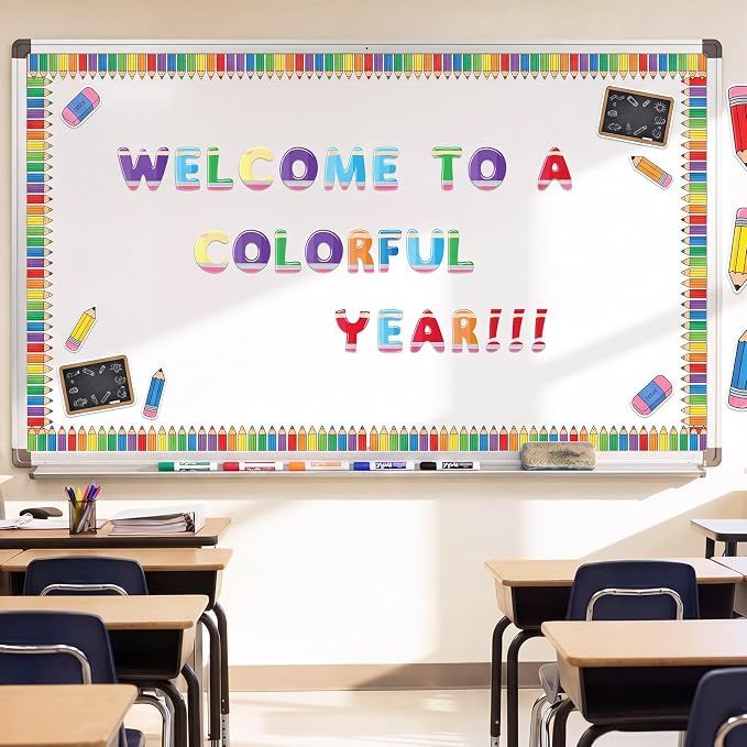 221 Pcs Pencil Bulletin Board Letters, Round Alphabet Number Punctuation Symbol Combo Letter Cutouts, Colorful Classroom Decor for Summer School Classroom Chalkboard Poster Bulletin Board Wall