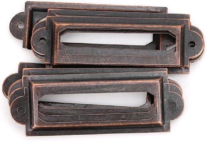 20PCS Metal Drawer Label Holders, Retro Exquisite File Cabinet Label Frames Card Tag Label Holder with Screws for Office Drawers Shelves (Reddish Bronze Color)