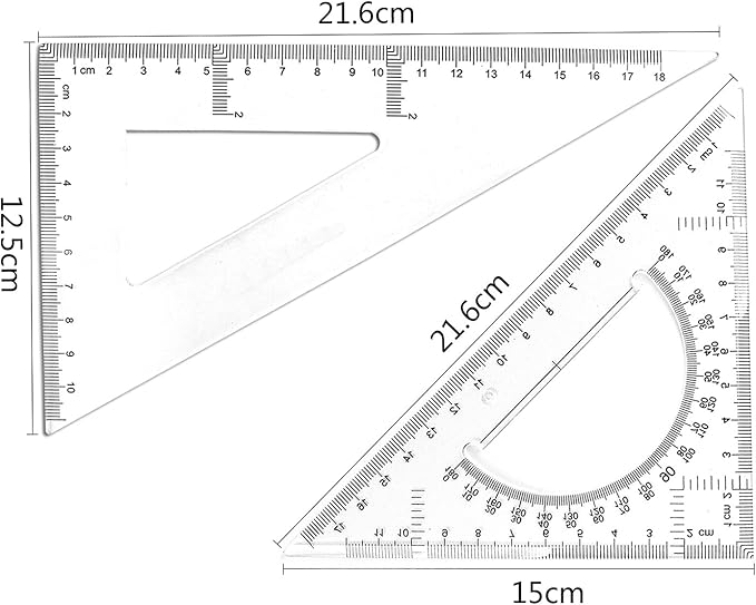 BronaGrand Triangle Ruler Square Set, 30/60 and 45/90 Degrees, Set of 2