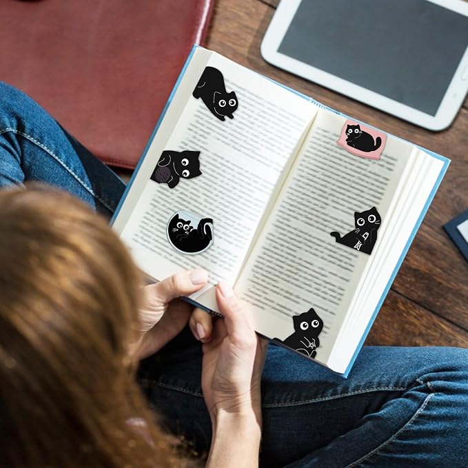 Black Cat Bookmarks, Tumwisk 10PCS Magnetic Bookmarks, Cute Bookmark Magnet Page Markers Bookmark Clips, Cat Gifts for Women, Book Marks for Reading, Book Accessories for Reading Lovers