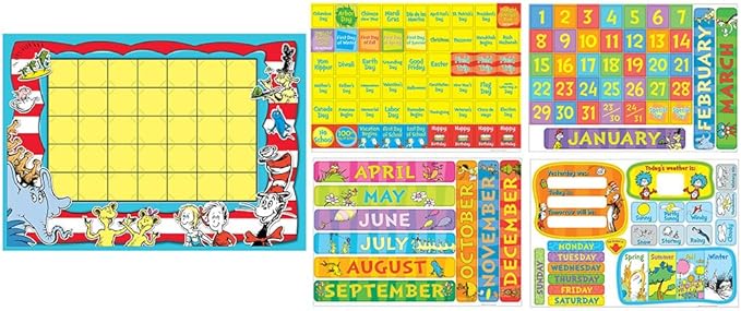 Eureka Classroom Supplies Back to School Dr. Seuss Teacher Calendar Bulletin Board Set, 122 pcs