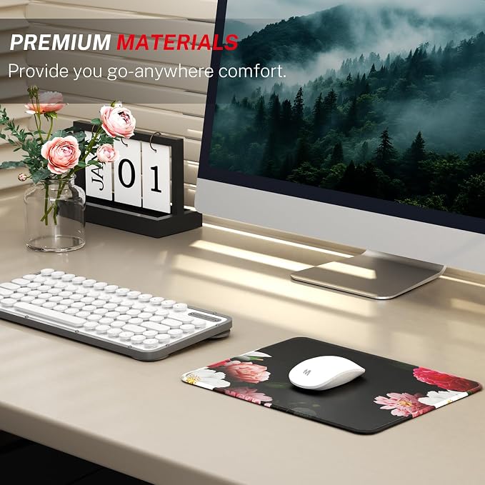 MROCO Essential Office & Gaming Mouse Pad, 8.5 x 11 Inch, Black Flower | Anti-Fray Stitched Edges, Functional and Stylish Pattern Design, Non-Slip Rubber Base, Water and Stain Resistant Protection