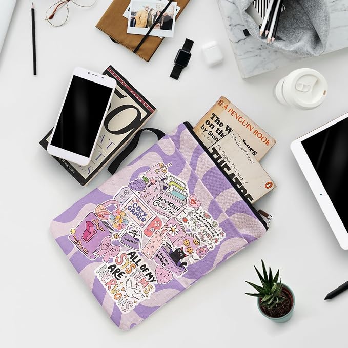 Purple Y2K Style Book Sleeve for Book Lovers, Funny Bookcover Protector for Paperbacks with Handle Pocket for Reader Bookworm Bookish, Book Club Gifts for Chritsmas, Reading Accessories for Women