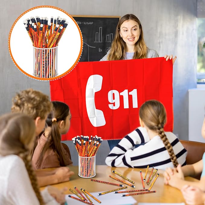 Eersida 100 Pcs ''call 911 in Case of Emergency'' Pencils Emergency Awareness Pencils Bulk with Erasers for Students Teacher Classroom, Community Programs, First Responders, Safety Education