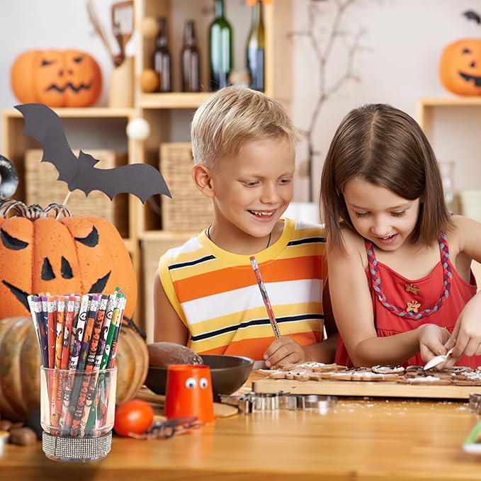 Wood Pencils, 24 Count, Yellow Hexagonal, HB Graphite, 0.3 Inch Diameter, for School Office Drawing Note Taking, Birthday Theme, Ages 5+ (Halloween Style, 240)