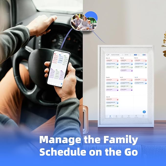 10.1" Smart Digital Calendar Display - WiFi Family Command Center & Chore Chart, Syncs Apple/Outlook/Google Calendar, Touch Screen Daily Planner, No Subscription (White Grid)