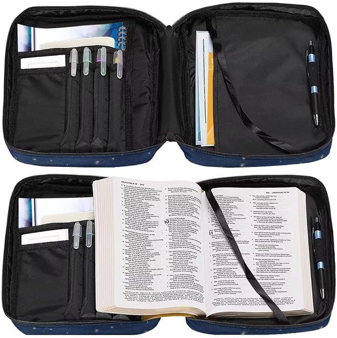 Coldinair Moon Butterfly Bible Cover for Women Girls Nylon Bible Holder Carrier Carrying Organizer Bible Bag, Zipper and Pockets for Standard Large Size Bible