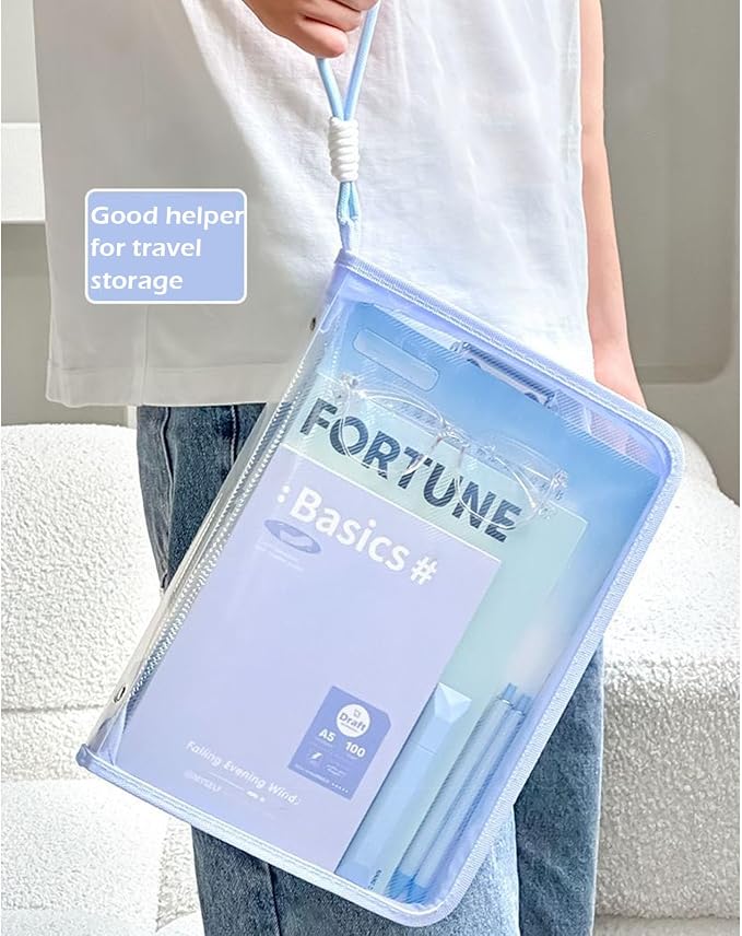 Waterproof Zipper Pouch A4 Size Book Sleeve Pouch Plastic Book Bag for Classroom Clear Reading Bag Expanding File Folder for Storing Documents, Books, Homework, School Supplies.Ect