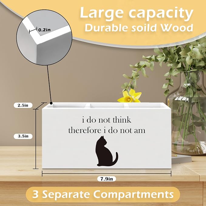 Funny Black Cat Pen Pencil Holder, Black Cat Gifts for Women, Cats Desk Accessories, I Do not Think Therefore I Do Not am Wooden Pen Pencil Organizer for Home Office Desk Decor