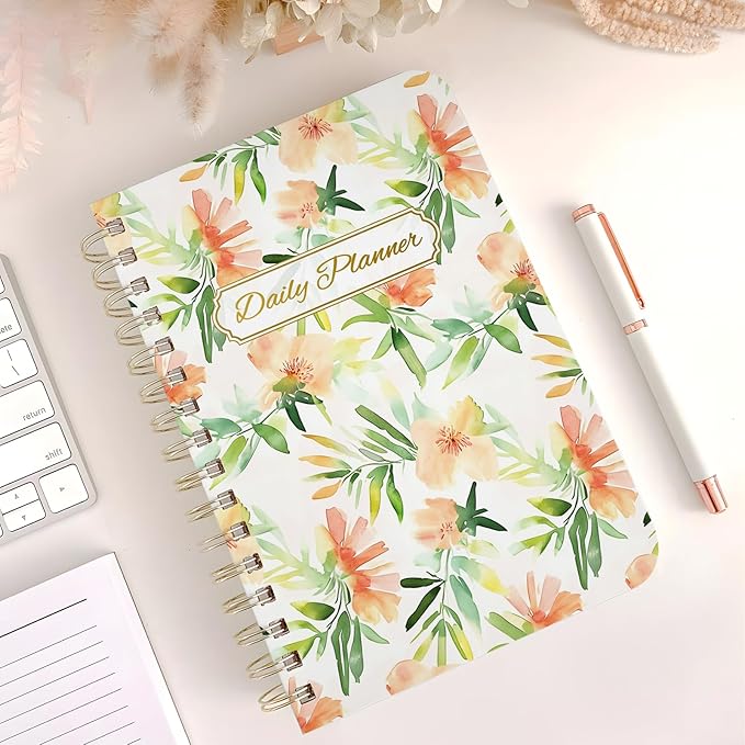 Undated Daily Planner - Spiral Notebook 80 Days One Day Per Page, Hourly Schedule, To-Do List, Notes, Everyday Planning Task, A5 Hardcover Journal Organizer Book Women Cute Aesthetic, Summer